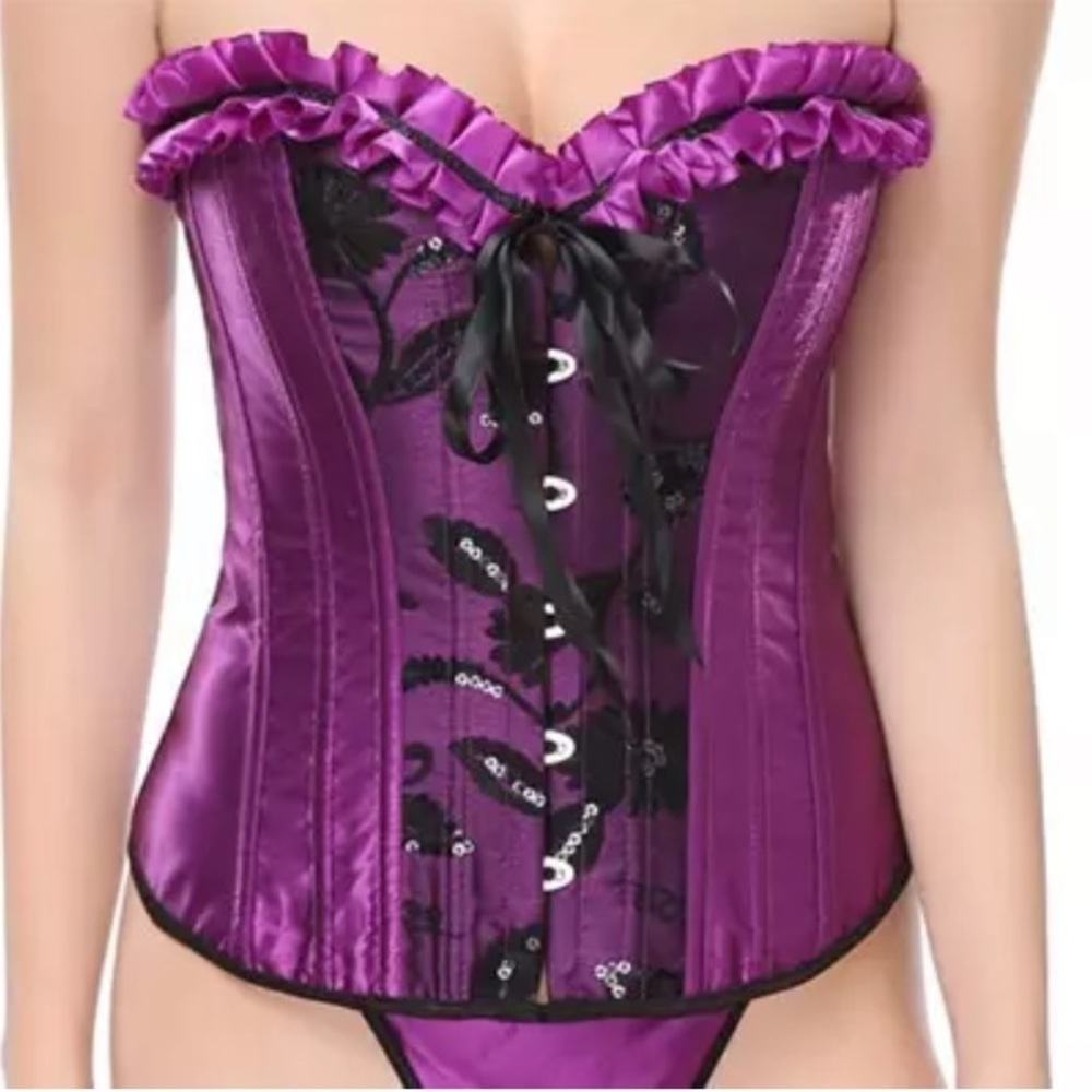 ✨ Host Pick ✨Magenta Lace and hook boned Bustier Corset size 2X